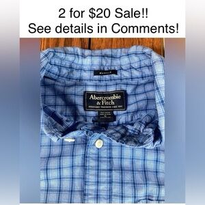 Men’s Abercrombie & Fitch Muscle Button Up Shirt Size XL, Blue on Blue Check